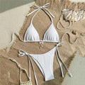 Yellow Halter String Triangle Micro Bikini Thong Solid Swimwears Bow Pearl Sexy Swimsuit Women Bathing Suit Bikinis Sets 2026 - Sun Studio