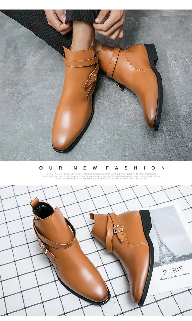 European Station New Men Pointed Chelsea Boot Side Buckle Casual Classic Size 38-48 Male Boots - Sun Studio