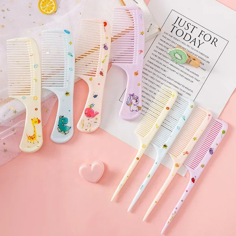 2pcs Kids Hair Combs Set Girls Portable Anti-Static Plastic Comb Cartoon Animals Children Hairdressing Comb with Pointed Tail - Sun Studio