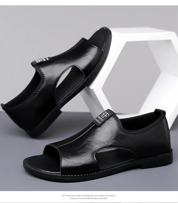 Sandals for Men Brand Casual Shoes Outdoor 2025 New Men's Slippers Comfortable Beach Shoes High Quality Leather Men Flat Sandals - Sun Studio