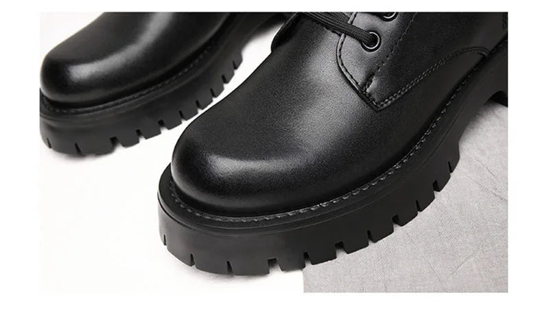 2025 Autumn Winter Shoes Men Leather Boots Thick Sole Non-slip Warm Plush Cold Winter Cow Leather Male Ankle Botas Black KA4867 - Sun Studio