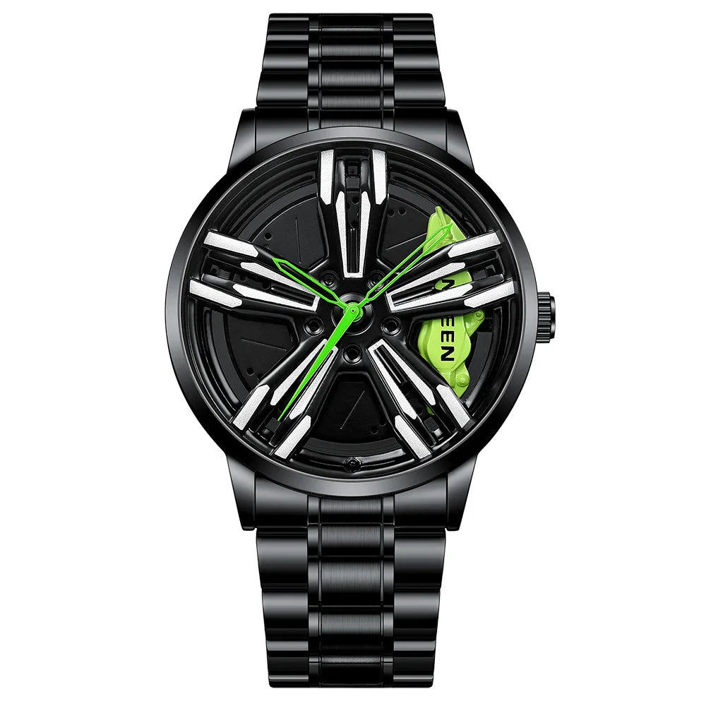 2025 Neue Rennuhren Männer Individuelles Design Super Auto Felgen Uhr Edelstahl Schwarz Retro Wasserdichte Uhr Relogio Masculino