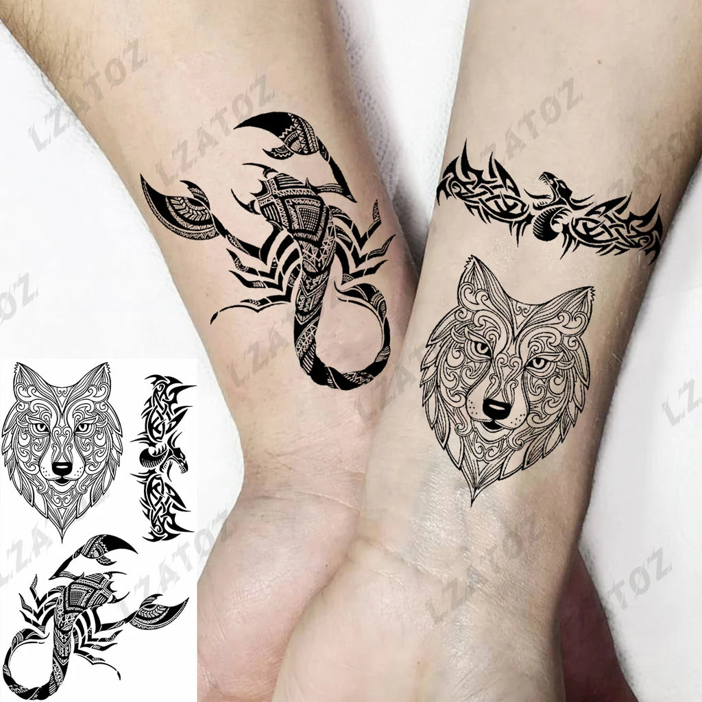Unique Triangle Ocean Wave Temporary Tattoos For Men Women Realistic Tiger Lion Fake Tattoo Stickers Saying Transfer Art Tatoos - Sun Studio