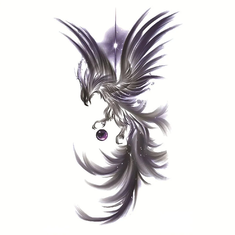 Waterproof Temporary Tattoo Sticker Phoenix Flash Tattoos For Women Men Colorful Phoenix Body Art Fake Tatoo Flower Arms Tattoo - Sun Studio