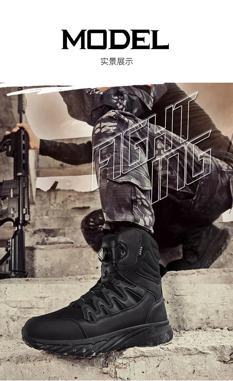 Large Outdoor Training Boots Men's Mountaineering Hiking Boots High Top Rotating Buckle Fashion Camouflage Sports Shoes - Sun Studio