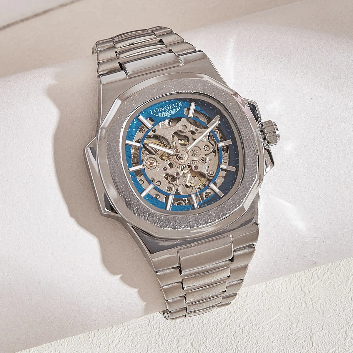 LONGLUX Men automatic mechanical watch luxury watches waterproof skeleton business cheap wholesale stainless steel gift watch - Sun Studio