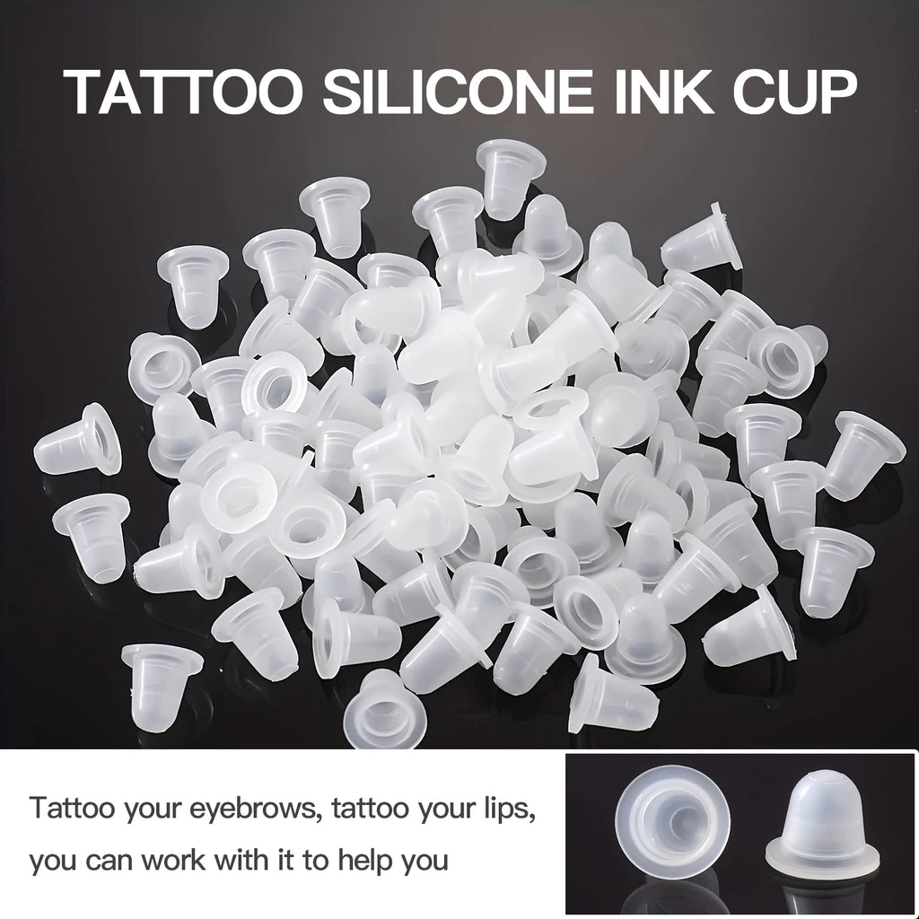 100Pcs Disposable Tattoo Ink Cup S  Size and L Size Silicone Permanent Tattoo Makeup Eyebrow Makeup Pigment Container Caps - Sun Studio