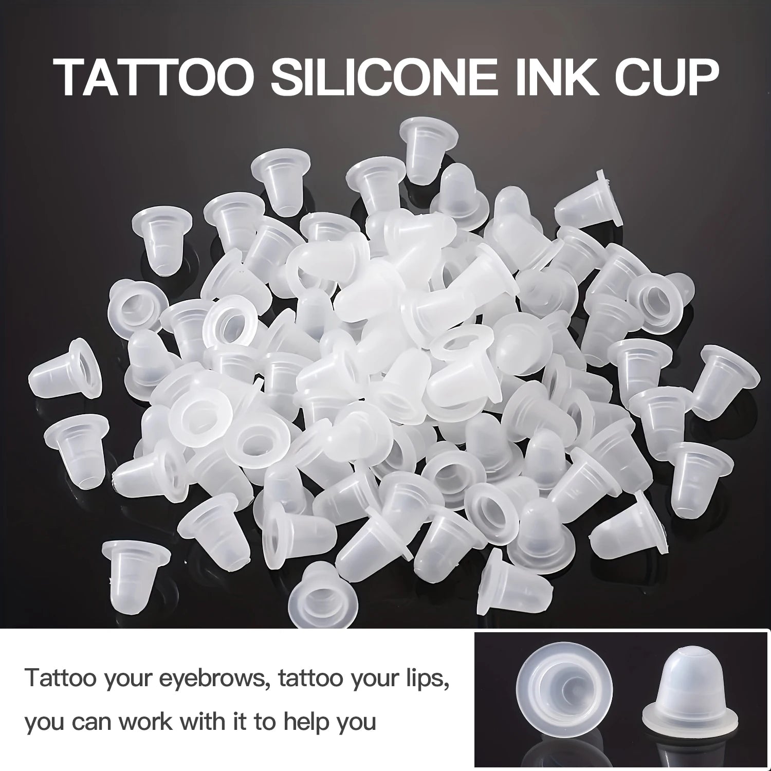 100Pcs Disposable Tattoo Ink Cup S  Size and L Size Silicone Permanent Tattoo Makeup Eyebrow Makeup Pigment Container Caps - Sun Studio