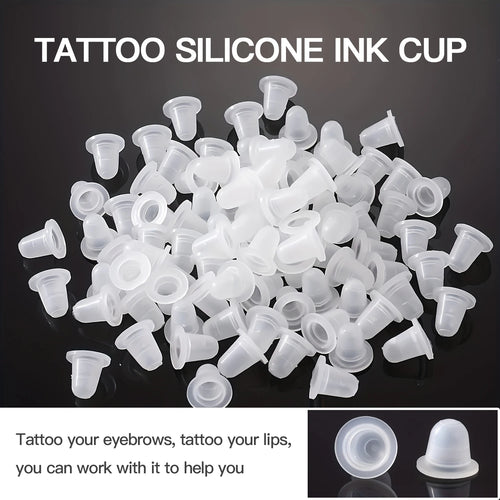 100Pcs Disposable Tattoo Ink Cup S  Size and L Size Silicone Permanent Tattoo Makeup Eyebrow Makeup Pigment Container Caps - Sun Studio