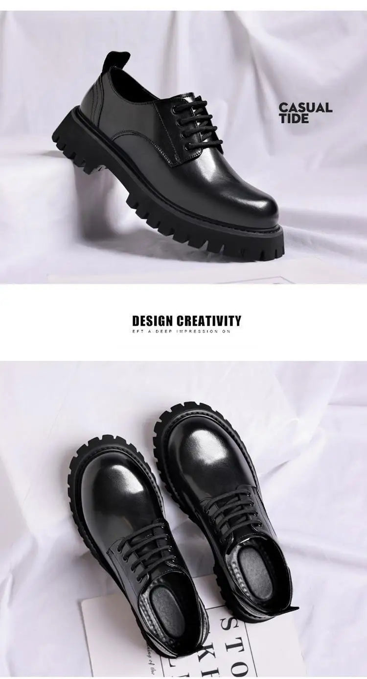 Genuine Soft Leather Men's Shoes 5cm Heightening Thick Bottom Anti-slip Waterproof Casual Black Formal Shoes Autumn Season - Sun Studio