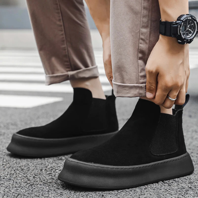 Mode Marke Herren Echtes Leder Mid Top Stiefel im Britischen Stil Herbst Winter Herren Rutschfeste und Abriebfeste Chelsea Boots