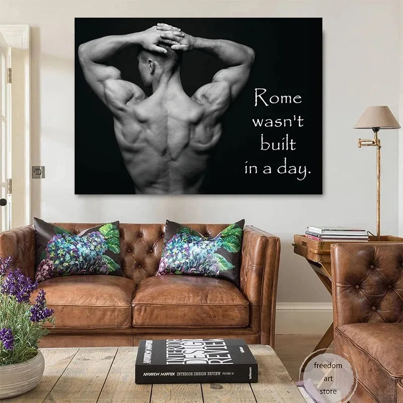 Gym Motivation Muscle Man Bodybuilding Fitness Strength Barbell Art Poster Canvas Painting Wall Print Picture for Home Gym Decor - Sun Studio