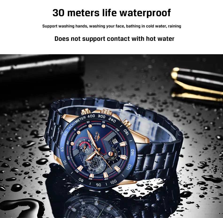 LIGE Business Men Watch Luxury Brand Stainless Steel Wrist Watch Chronograph Army Military Quartz Watches Relogio Masculino+BOX - Sun Studio