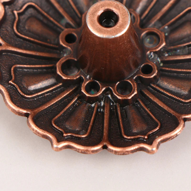 1Pc Lotus Alloy Incense Burner Stick Holder Home Buddhism Line Incense Plate Sandalwood Coil Base Delicate Temples Home Decor - Sun Studio