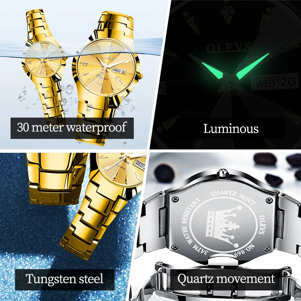 OLEVS Men's Watches Top Brand Luxury Original Quartz Wacth for Man Waterproof Tungsten Steel Case Strap Luminous Date Week Thin - Sun Studio