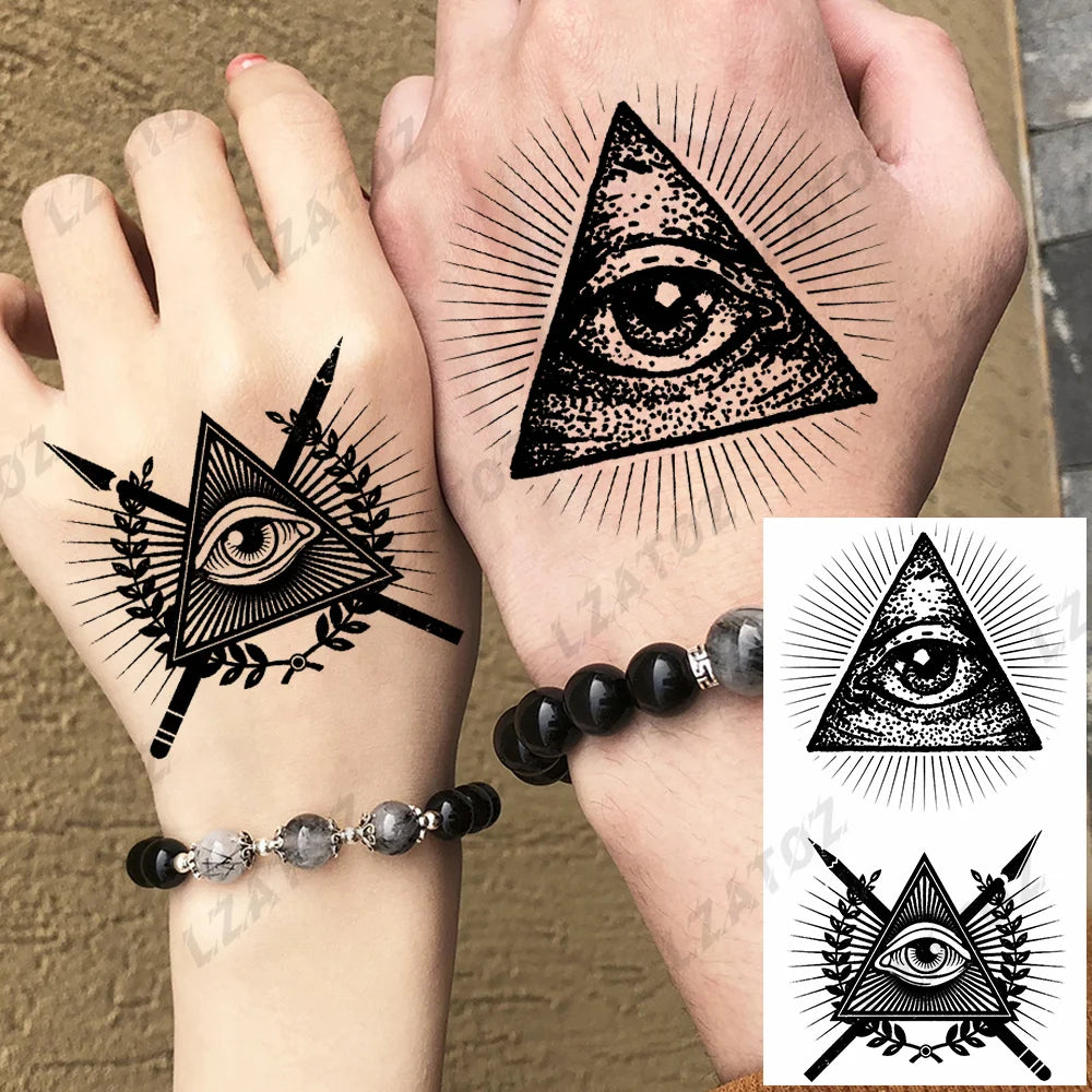 Unique Triangle Ocean Wave Temporary Tattoos For Men Women Realistic Tiger Lion Fake Tattoo Stickers Saying Transfer Art Tatoos - Sun Studio