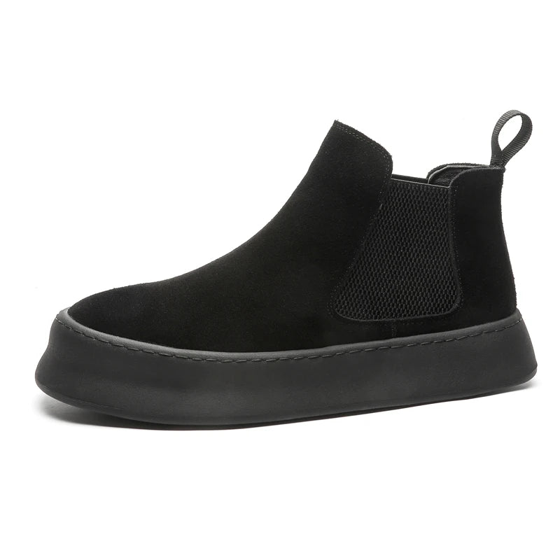 Mode Marke Herren Echtes Leder Mid Top Stiefel im Britischen Stil Herbst Winter Herren Rutschfeste und Abriebfeste Chelsea Boots