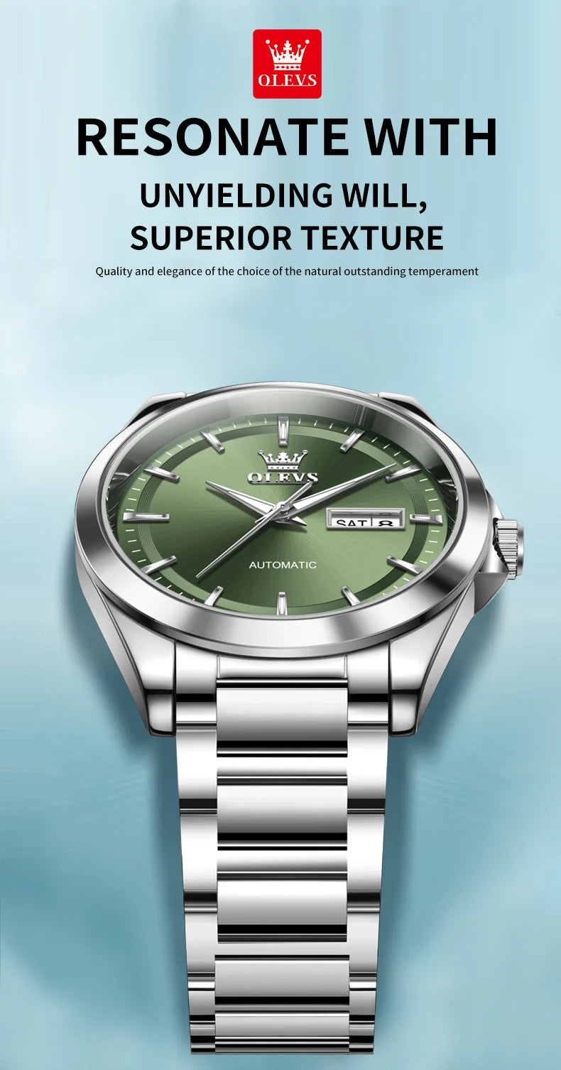 OLEVS 7090 Luxury Men's Watches Original Brand Automatic Mechanical Watches For Man Steel Strap Simple Business Men's Wristwatch - Sun Studio