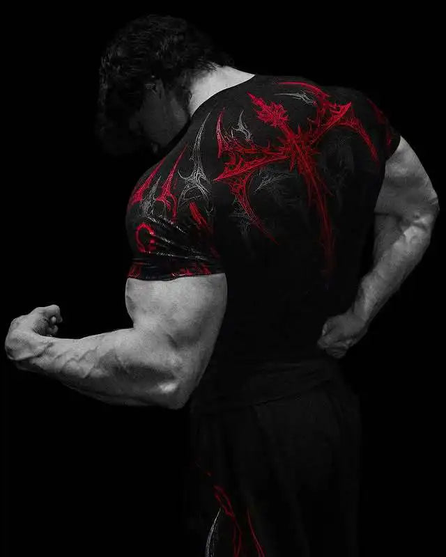 GYM T-shirt Men's Dark Gothic Print Muscle Tee  High Elasticity And Quick Drying Exercise For Bodybuilding Training 2026 Summer - Sun Studio