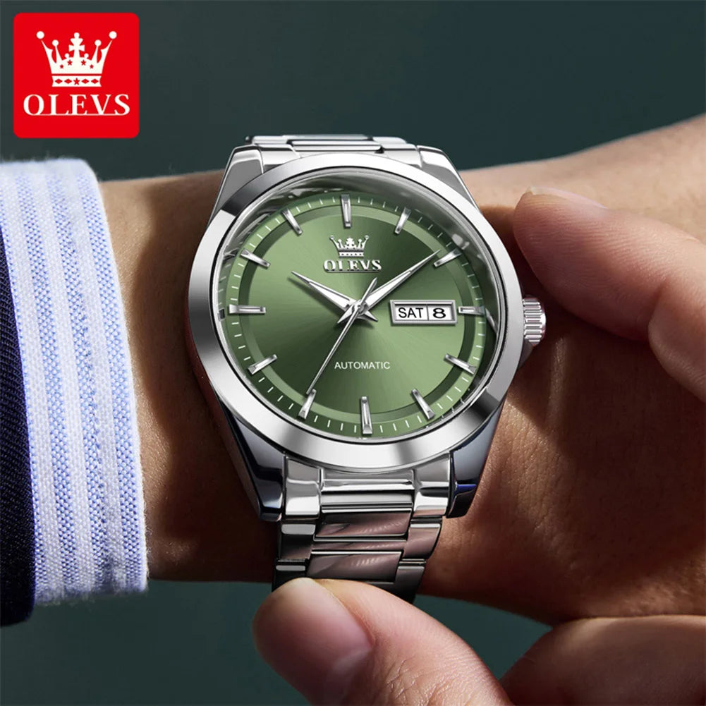 OLEVS 7090 Luxury Men's Watches Original Brand Automatic Mechanical Watches For Man Steel Strap Simple Business Men's Wristwatch - Sun Studio