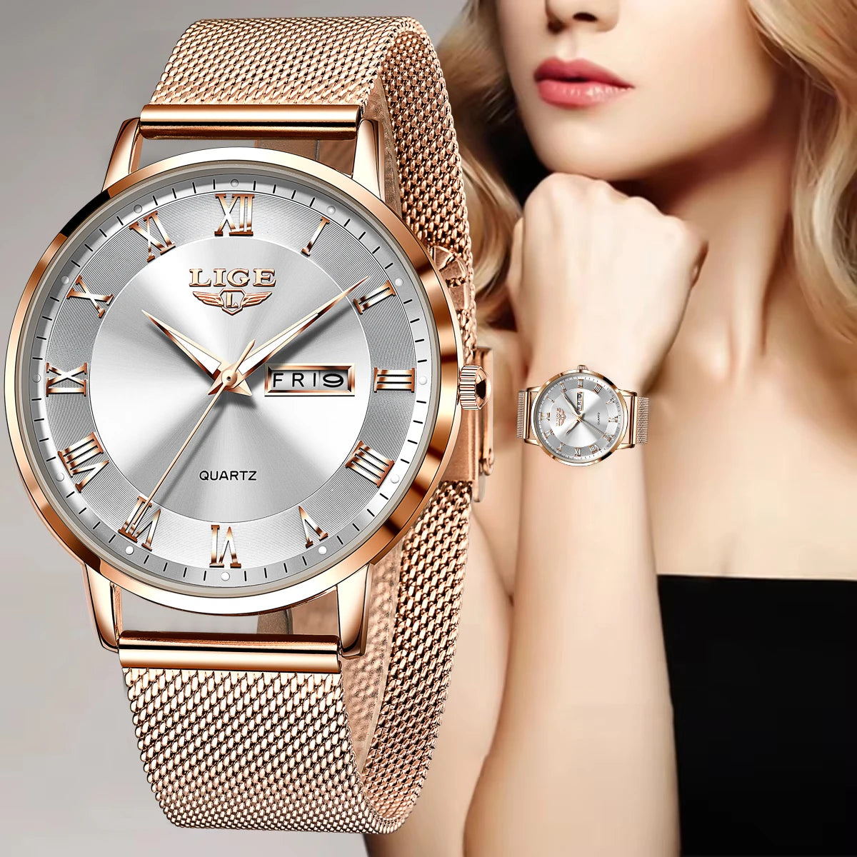 LIGE Fashion Women Watch Top Brand Luxury Ultra-Thin Mesh Watch For Women Casual Sport Quartz Date Chronograph Watches Feminino - Sun Studio