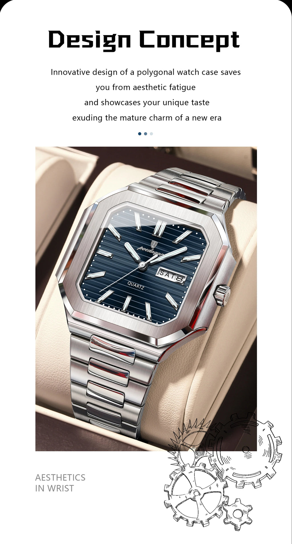 POEDAGAR Square Fashion Man Wristwatch Waterproof Luminous Date Week Quartz Men's Watches Stainless Steel Luxury Men Watch Reloj - Sun Studio