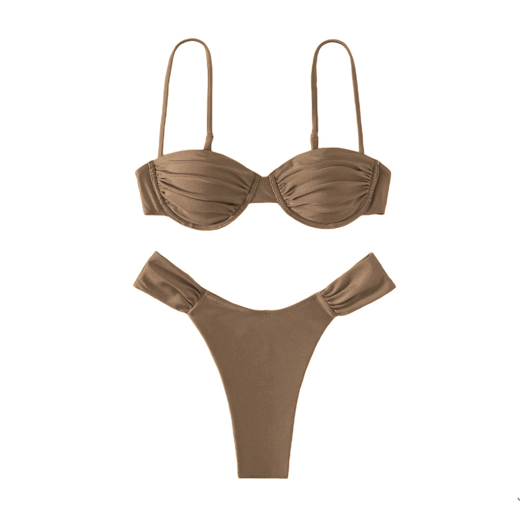 New Hot Sale Sexy Women Push-up Padded Bra Bikini Set Pleated Swimsuit Swimwear Swimming Beach Bathing Costume Bikini Set - Sun Studio