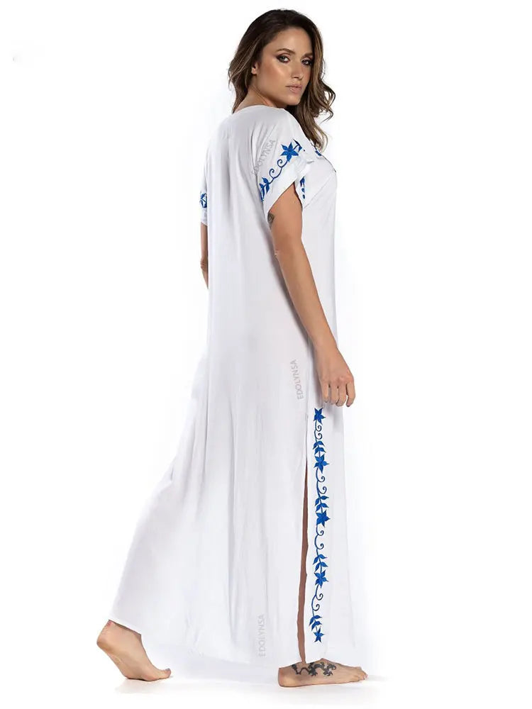 2023 Embroidery Kaftan Beach Cover Up Saida de Praia Swimsuit Women Bikini Cover-ups Tunic for Beach Pareo Sarong Beachwear Q790 - Sun Studio