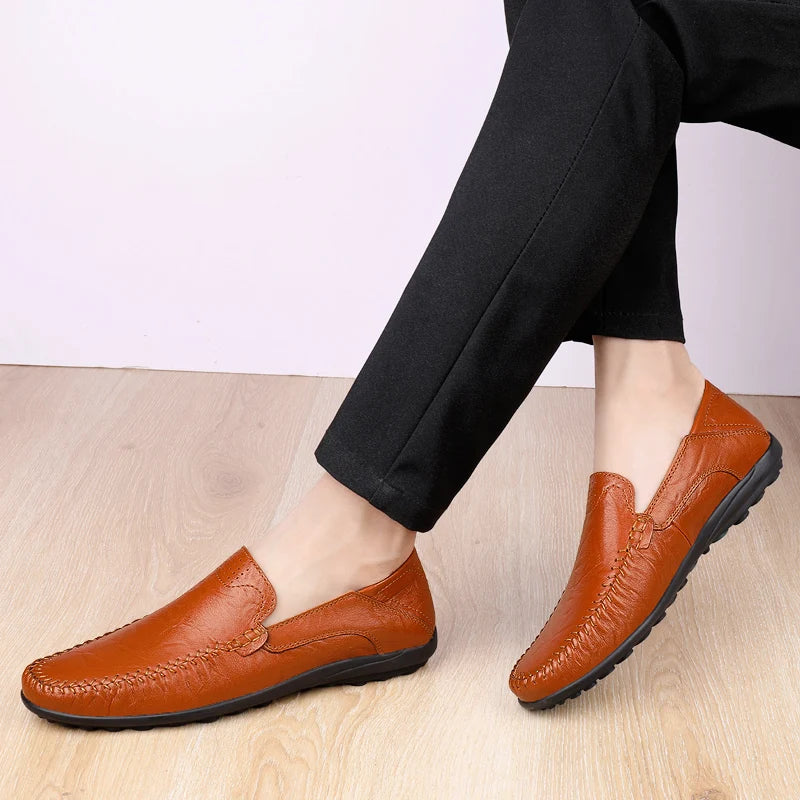 CLOHOO Men's Business Casual Shoes Leather Stitching Comfortable Breathable Rubber Bottom Second Layer Cowhide - Sun Studio