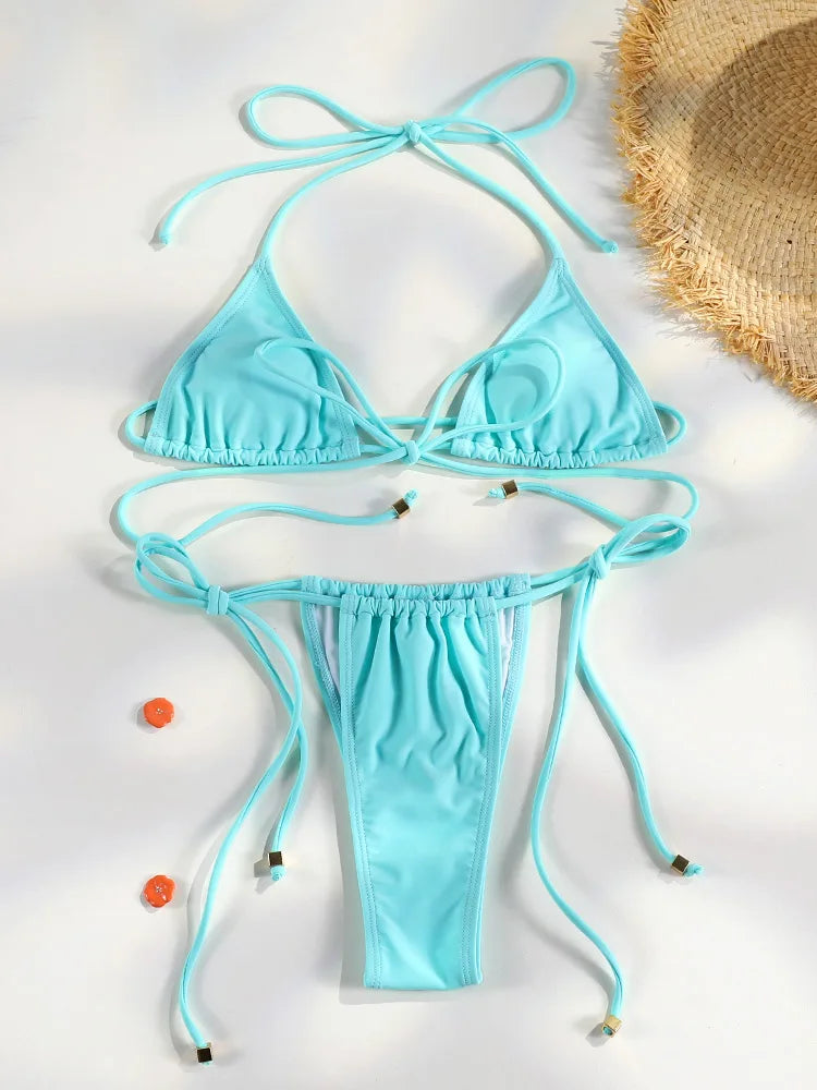 Sexy Triangle Mini Bikini Sets Micro Thongs Swimsuit Women Bathing Suit Biquini Bandage Beachwear Print Swimwear Thong Bikini - Sun Studio