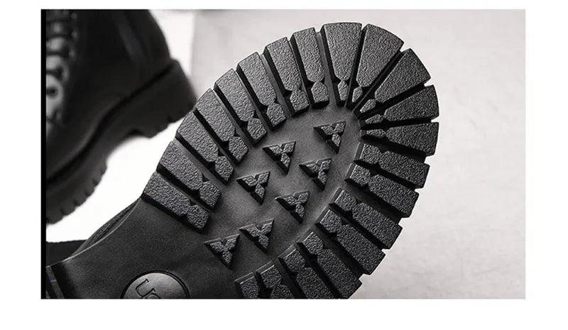 2025 Autumn Winter Shoes Men Leather Boots Thick Sole Non-slip Warm Plush Cold Winter Cow Leather Male Ankle Botas Black KA4867 - Sun Studio