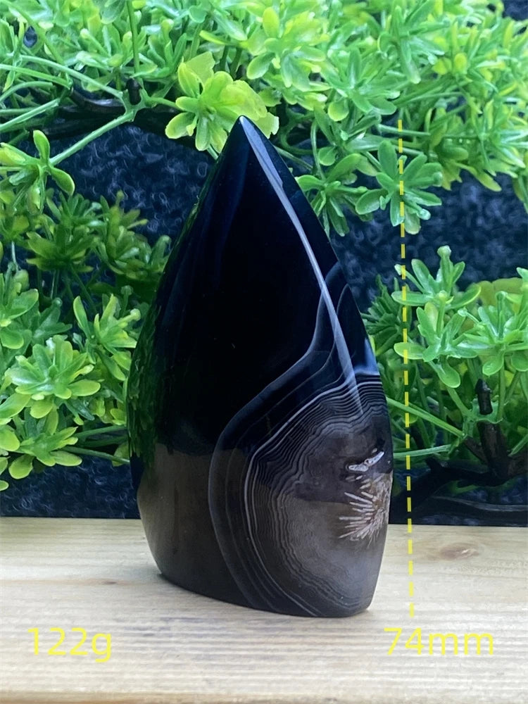 Natural Gemstone Black Onyx Stripes Free Form Torch Reiki Healing Shape Meditation Home Decor Feng Shui Warning Evil - Sun Studio