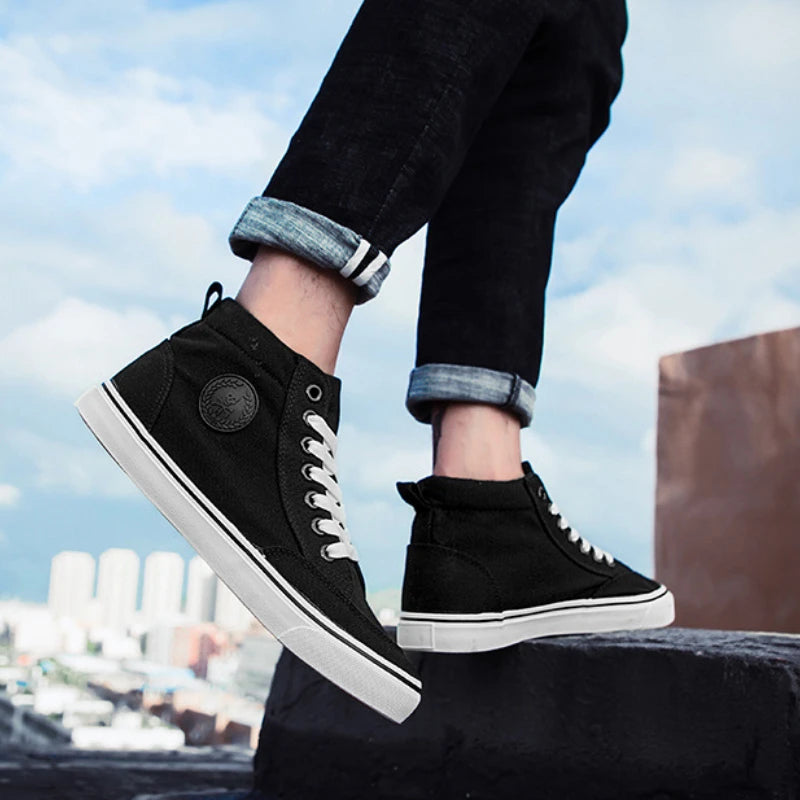High Top Canvas Shoes Men Shoes Fashion Classics Casual Shoes Solid Color Lace Up Running Shoe High Quality Flat Male Sneakers - Sun Studio