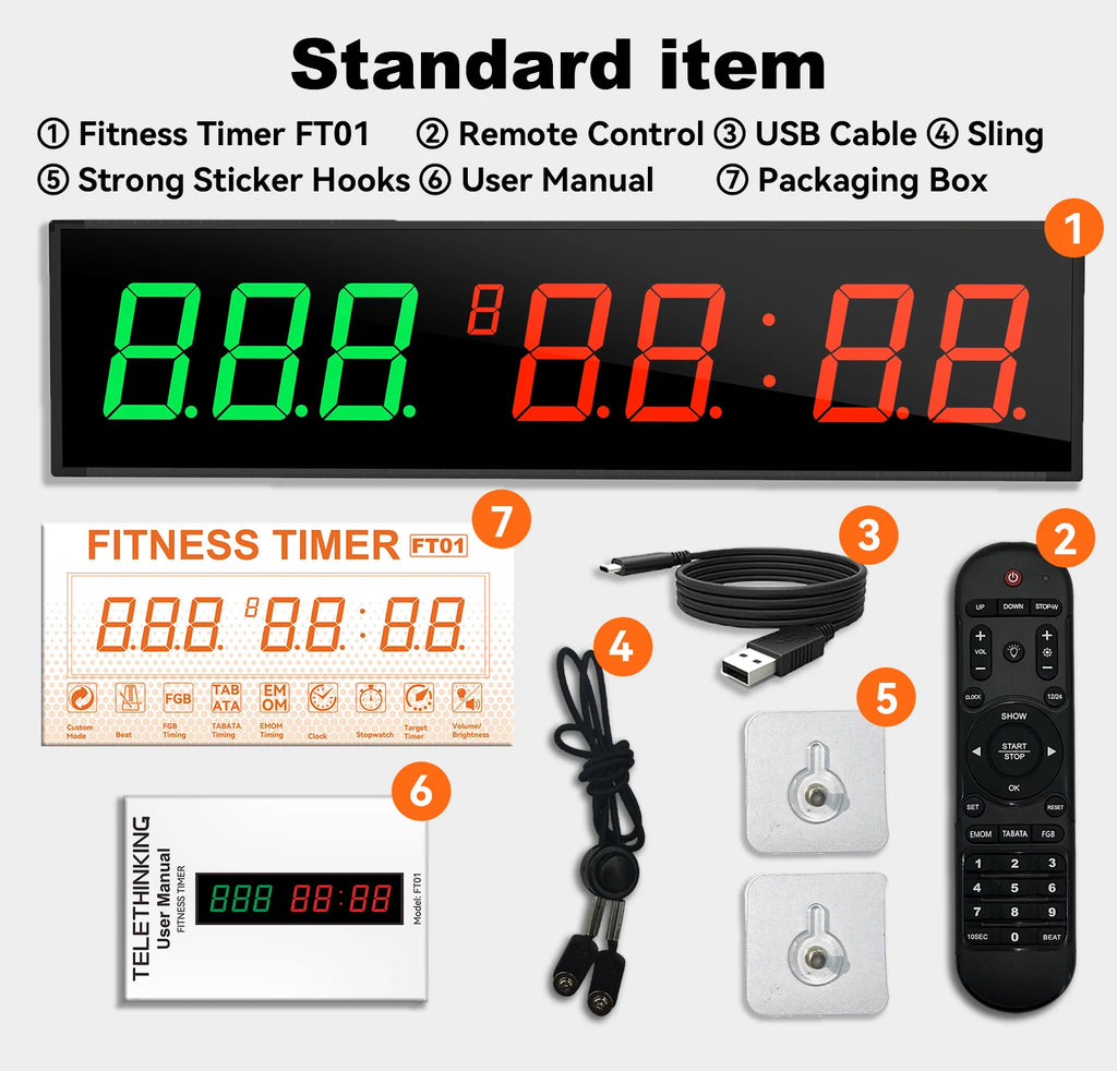 Gym Timer Large LED Display Wall Clock Gym Interval Workout Countdown Sports Training Clock Digital Time Timers for Fitness Home - Sun Studio