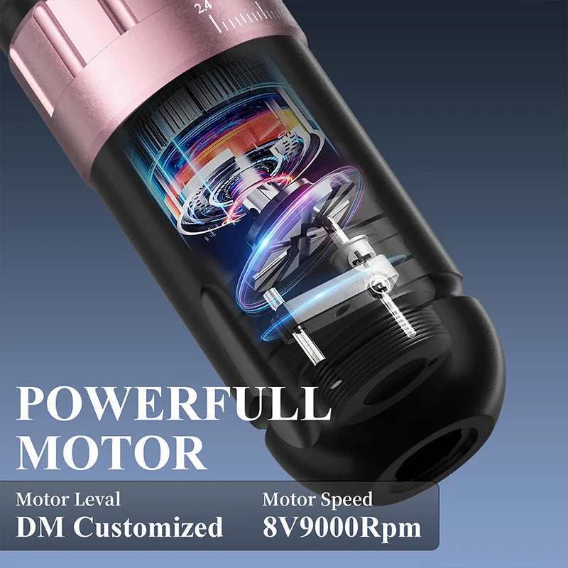 DM Venom Wireless Adjustable Stroke Tattoo Machine Adjustable Stroke 2.4-4.2mm With 2300mAh Powerful Color Screen Battery - Sun Studio