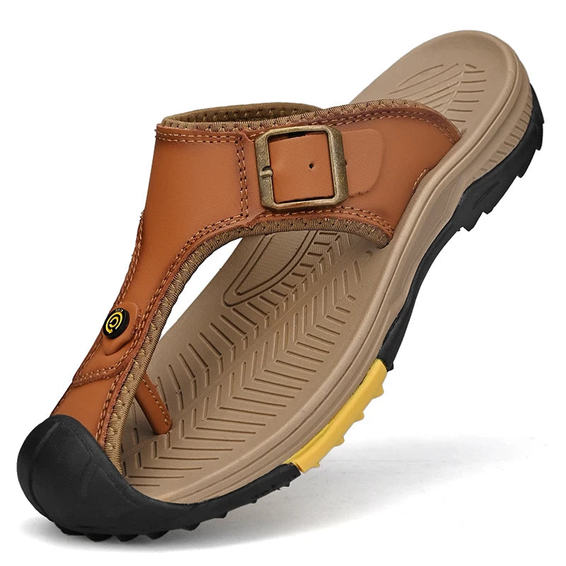 Echte Leder Sandalen Herren Atmungsaktive Sommerschuhe Mann Wasserdicht Outdoor Herren Sandalen Rutschfeste Strand Sandalen Fußbekleidung
