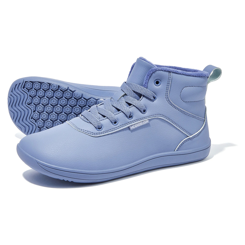 HOBIBEAR Unisex Winter Barefoot Shoes Womens Men Wide Toe Box Faux Fur Lined Ankle Sneakers Artificial Leather Lace Up Shoes - Sun Studio