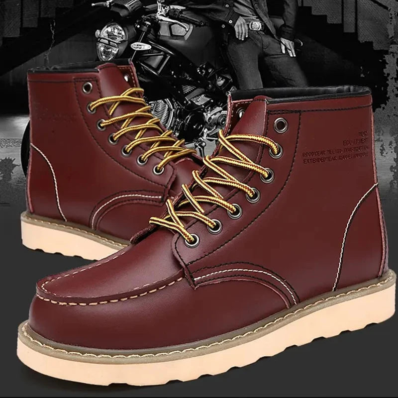 Winter Leather Men Boots Warm Mens Snow Boots with Fur Waterproof Handmade Male Ankle Boots No-slip High Top Male Work Shoes - Sun Studio
