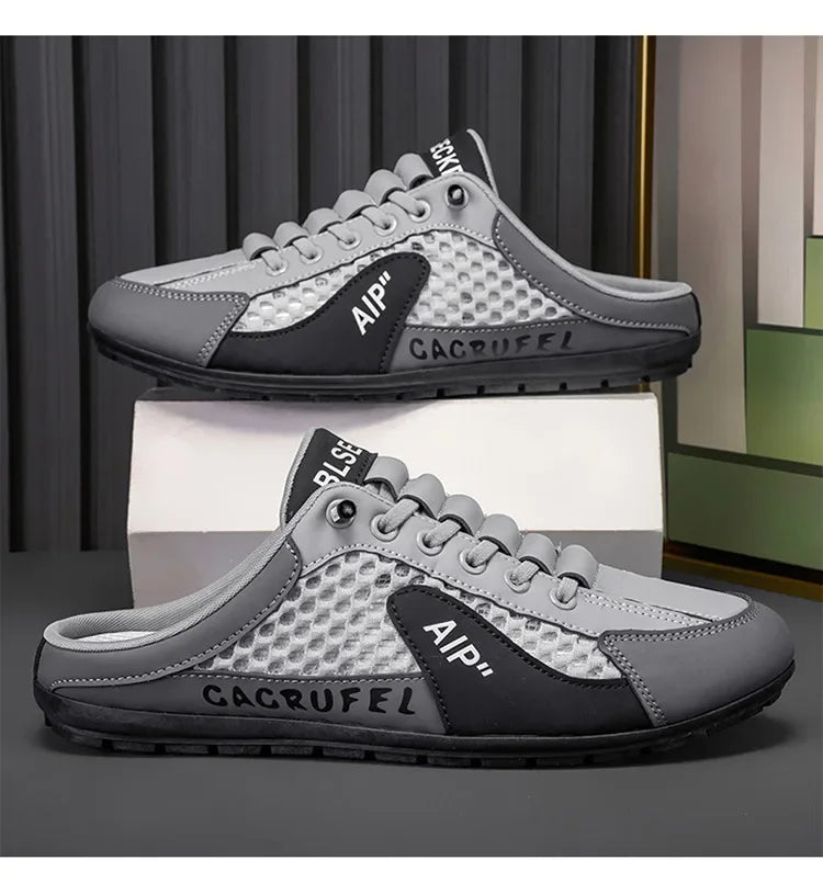 Men's Slip-On Lace-Up Casual Sports Shoes Breathable Mesh Unisex Spring Autumn Season Low Cut Flat Footwear Quick Easy Wear - Sun Studio