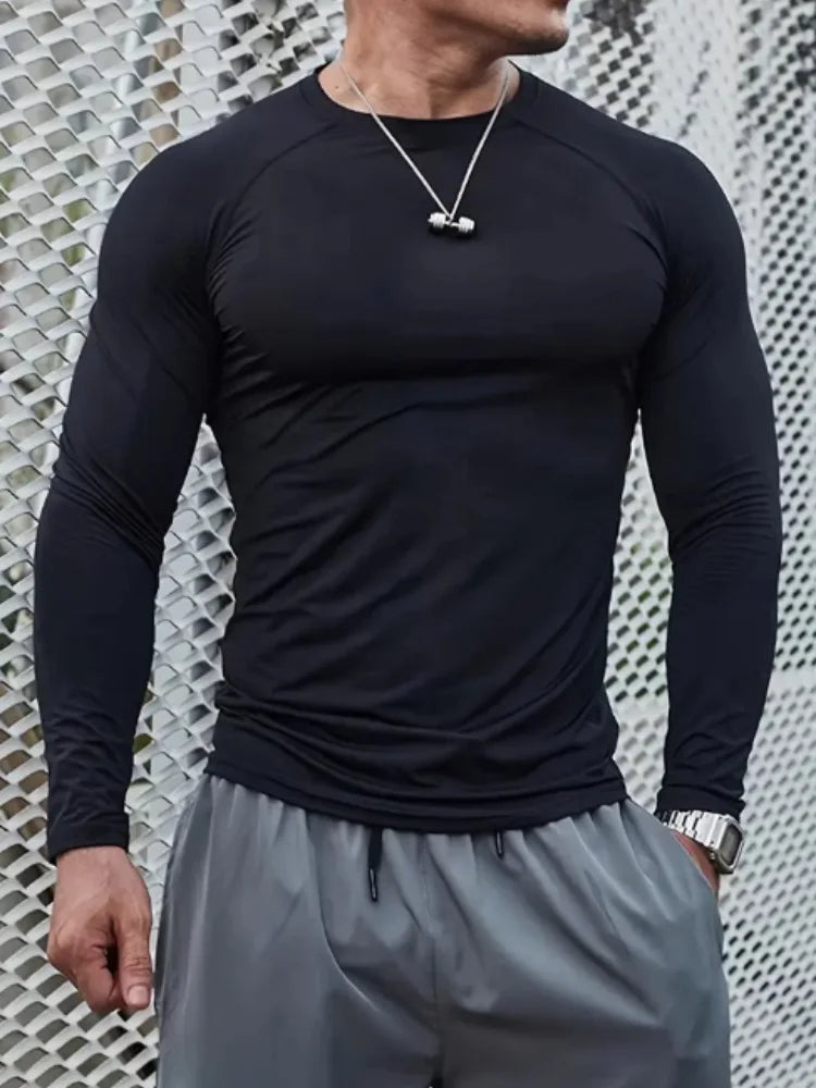 Fitness clothes men's outdoor sports quick drying short sleeved t-shirt training pro running stretch tight fitting clothes yoga - Sun Studio