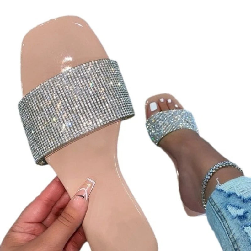 Summer Sandals Women Flip Flops Rhinestone Flat Sandals Ladies Slippers Shoes Female Round Toe Bling Luxury Sandalias Mujer - Sun Studio