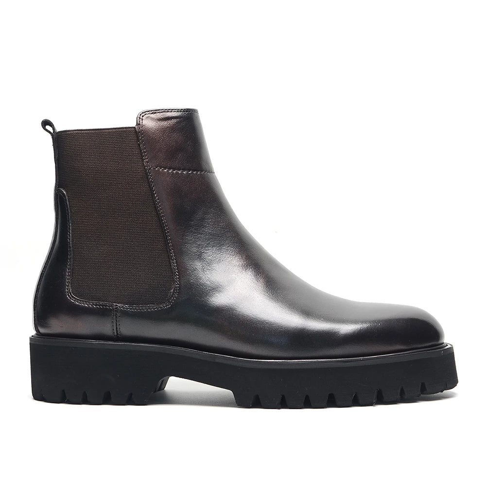 British Style High Top Men's Chelsea Boots Increase Height Classic Luxury Genuine Leather Elastic Band Men Autumn Winter Shoes - Sun Studio