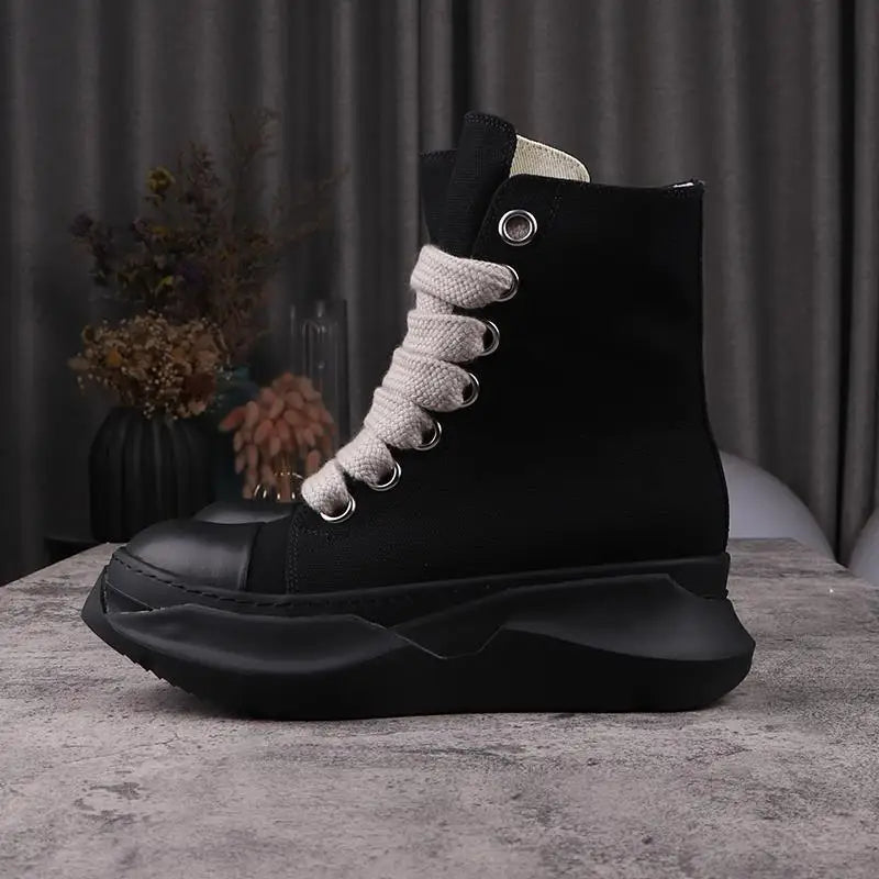 Men Women High-TOP Shoes Casual Canvas Platform Heel Sneakers Luxury Designer Jumbo Lace Up Zip Autumn Black Boots - Sun Studio