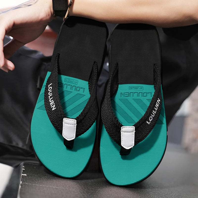 [Color blocked flip flops] Comfortable color blocked flip flops - Men's non slip casual rubber bottom EVA flip flops, suitable f - Sun Studio