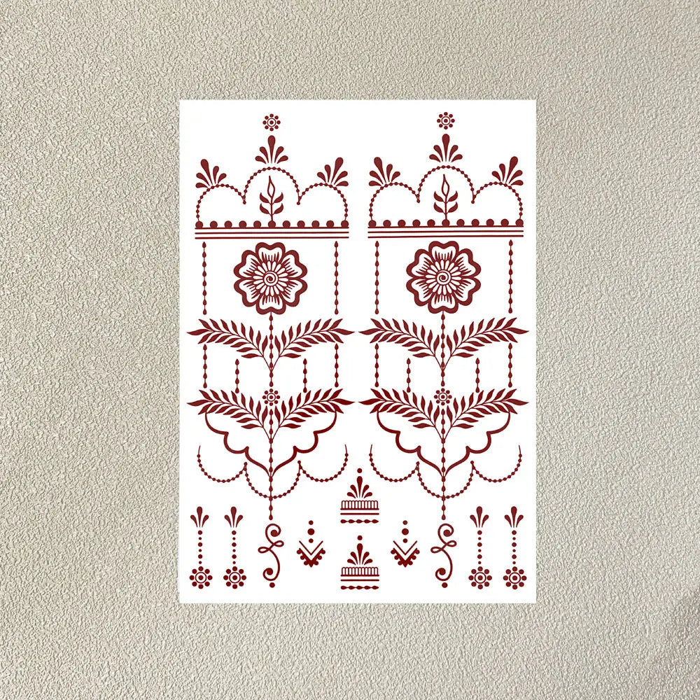 Wasserdichtes Blumen Hand Tattoo für Frauen Maroon Henna Tattoo Aufkleber für Hand Finger Körperkunst Einweg Fake Tattoo Festival
