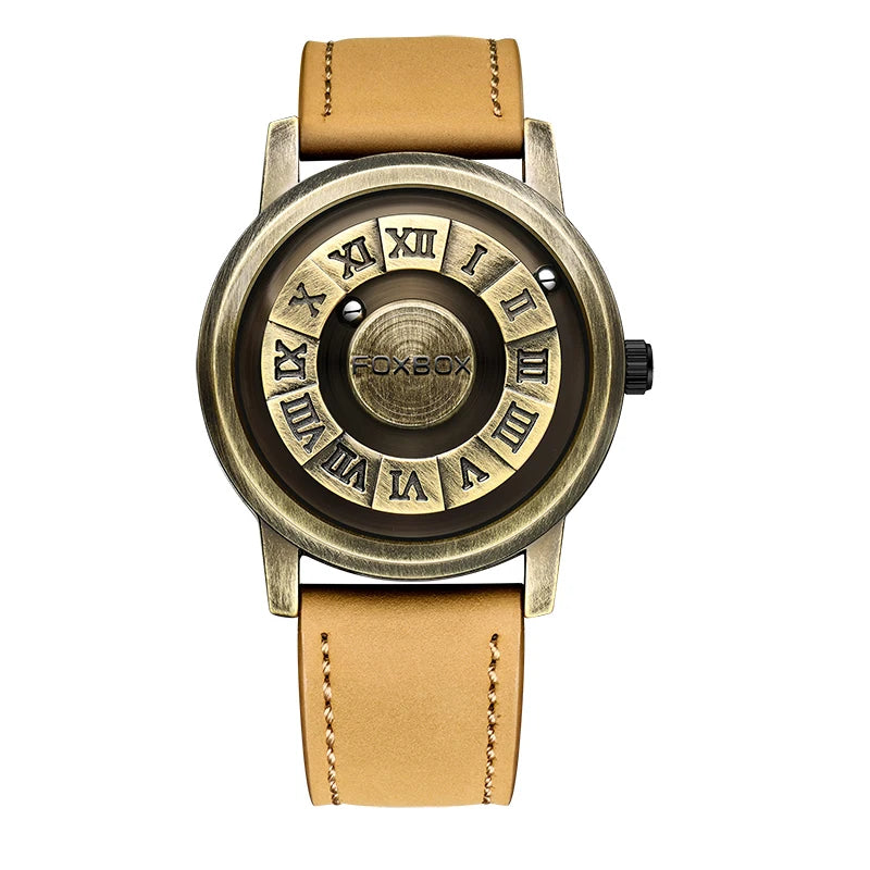 FOXBOX Herren Quarz Uhr Mode Persönlichkeit Kreative Scroll-Eisenball Magnetzeiger Wasserdicht für Herren Uhren Geschenk+Box