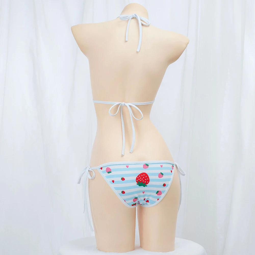 Cute Bikini Swimwear Women 2025 Strawberry Print Girl Lace Up Bathing Suit Low Waist Mini Bikinis Sets Beach Swimsuit - Sun Studio