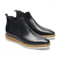 Britischer Stil Kuh Echtes Leder Herren Chelsea Stiefeletten Slip-On Elastisches Band Hohe Sneakers Freizeit Dress Boots für Männer