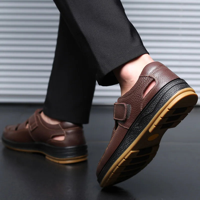 Classic High Quality Leather Business Sandals Summer Outdoor Hiking Shoes Handmade Sandals Fashion Comfortable Men Beach Shoes - Sun Studio