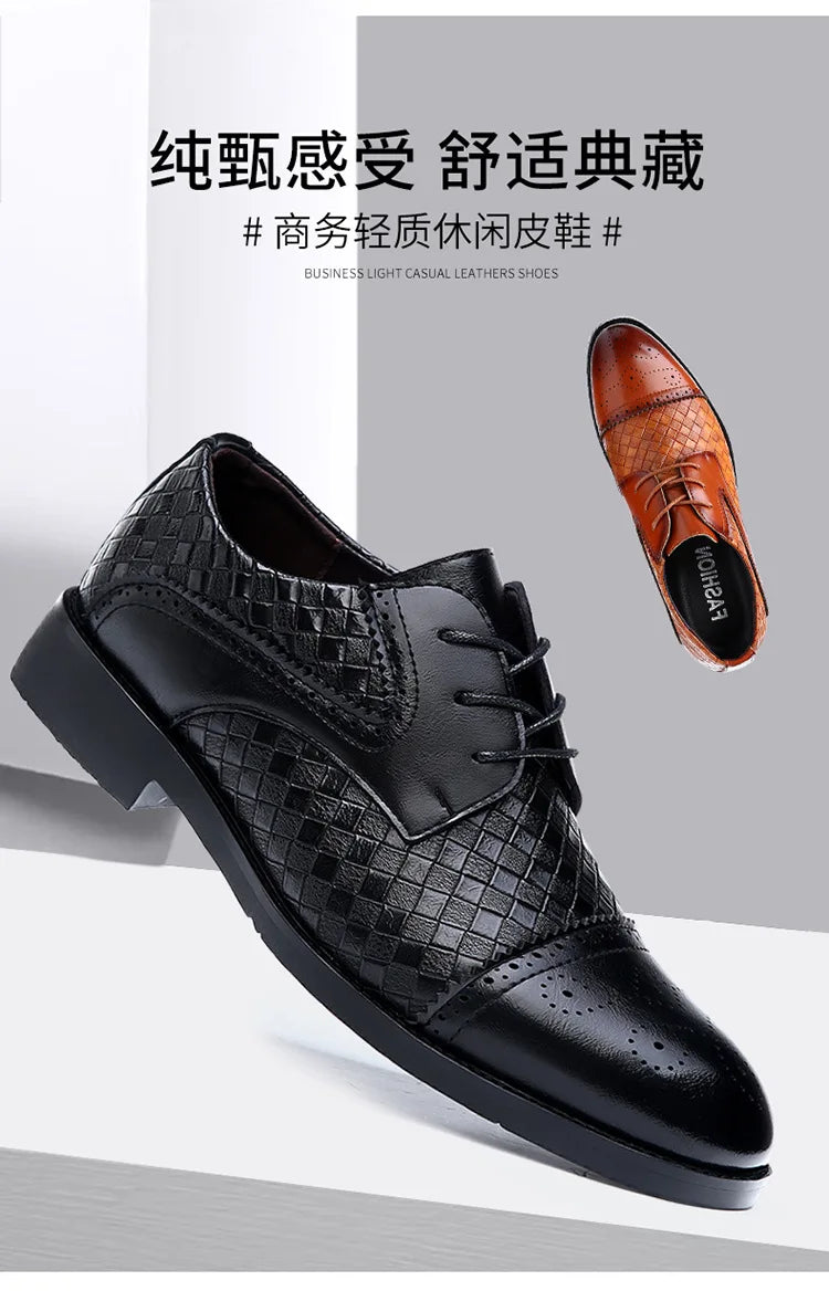 Genuine Leather Mens Dress Shoes Black Formal Social Shoe Male Business Wedding Derby for Man Luxury Italian Work Oxford Loafers - Sun Studio